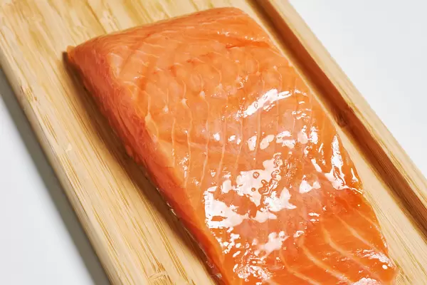 Close-up shot of cold baked salmon fish meat