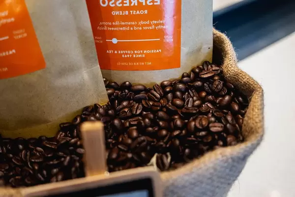 Close up shot of native coffee beans on sack (Flip 2019)