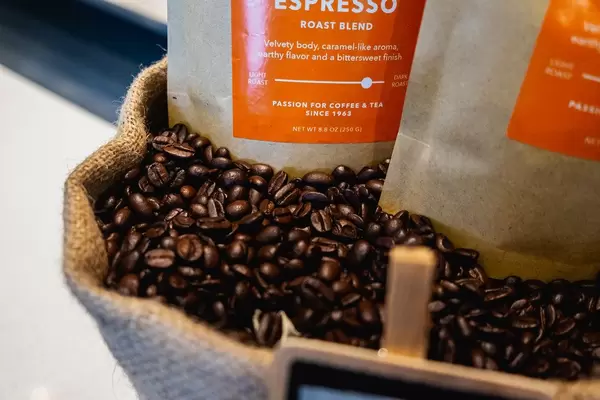 Close up shot of native coffee beans on sack