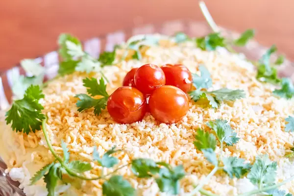 Close-up shot of tasty mimoza salad