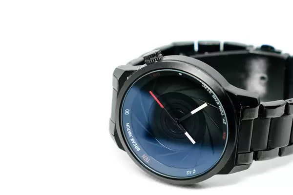 Close up shot of wristwatch on white background