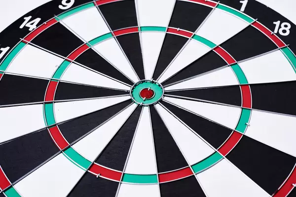 Close-up view of an empty dartboard