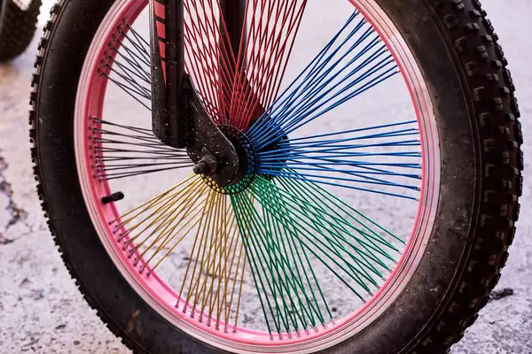 Close-up view of bicycle wheel