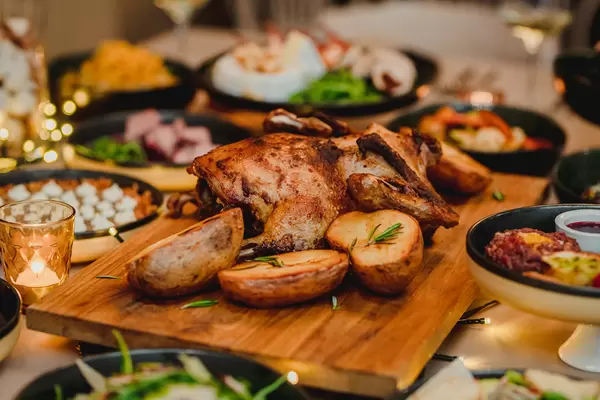 Close Up  With Juicy Roasted Duck With Rosemary Potatoes