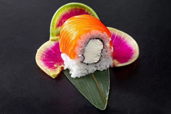 Closeup of a sushi roll Philadelphia with salmon (Flip 2019)