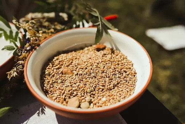 Closeup Of Barley Groats In A Ceramic Bowl