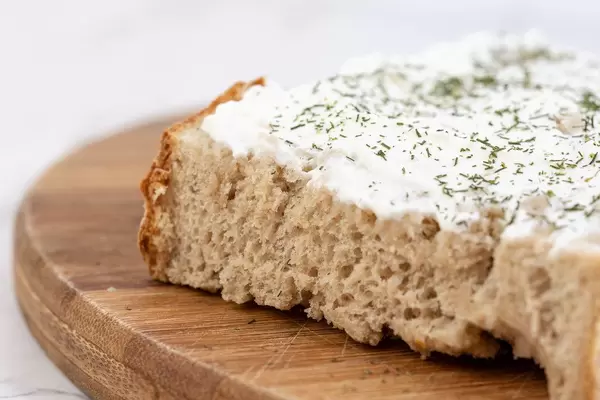 Closeup of Bread spreaded with Sour Cream