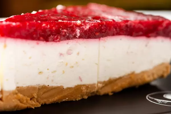 Closeup of Cheesecake with Raspberry cream