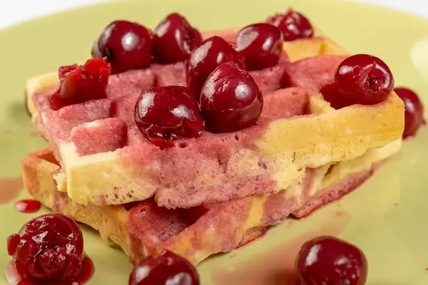 Closeup of Cherry Compote with Waffles (Flip 2019)