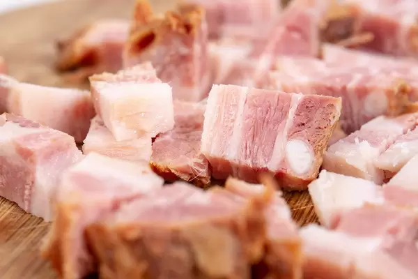 Closeup of Chopped Bacon on the cutting board
