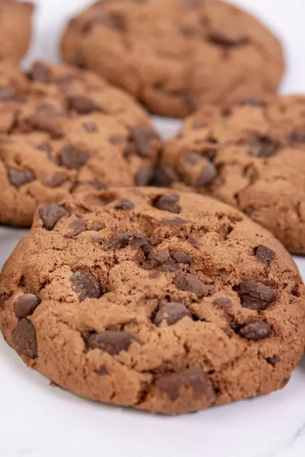 Closeup of Crisp Chocolate Brownie Biscuits