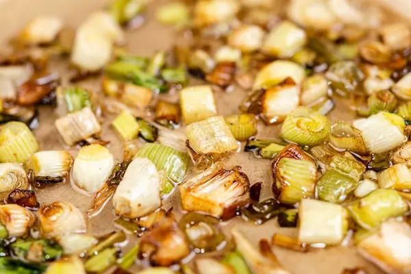 Closeup of Fryed Onions in the hot oil (Flip 2019)