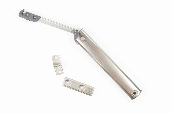 Closeup of furniture cabinet modern clip hinge with amortization