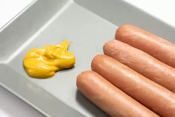Closeup of Hot Dog Frankfurters with mustard
