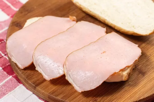 Closeup on the Ham and Sandwich Bread on the wooden board