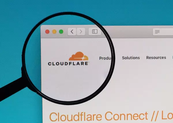 Cloudflare logo under magnifying glass