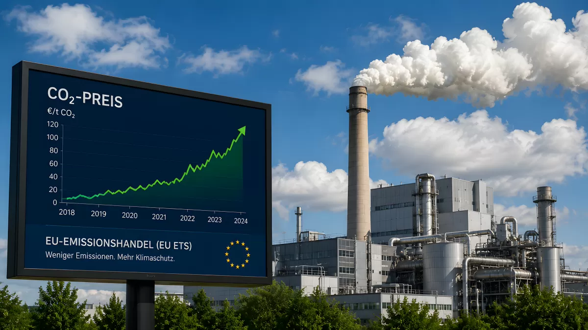 CO2-Preis EU-Emissionshandel Kurve vor Industrieanlage