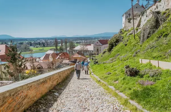 Cobble stone path from town to the castle in Ptuj, Slovenia