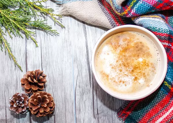 Coffee bowl with Scarf, Pinecone and Tree Branch