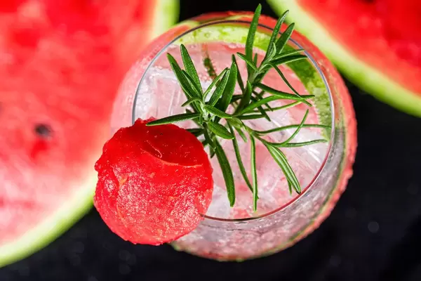 Cold refreshment non-alcoholic watermelon drink, top view