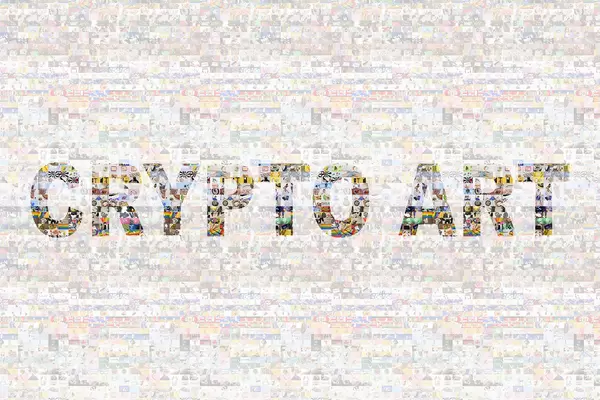 Collage art made of photos and with text - Crypto art