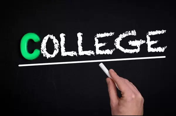 College text on blackboard