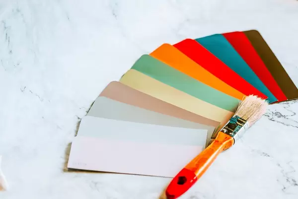 Color palette guide. Colored textured paper samples swatch catalog. (Flip 2019)