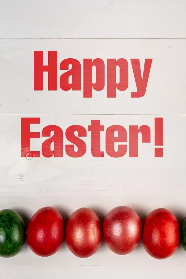 Colored Easter Eggs and Happy Easter text