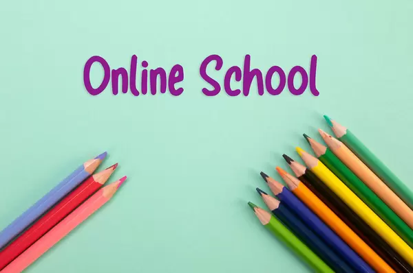 Colored pencils with Online School text
