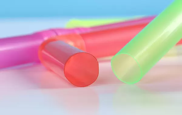 Colored plastic drinking straws