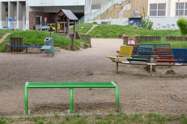 Colorful benches at a playground