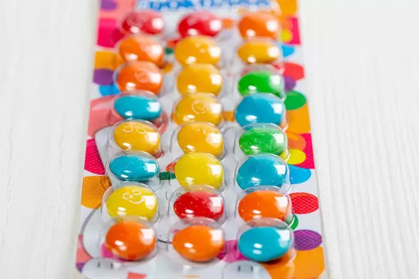 Colorful children's candy in a blister