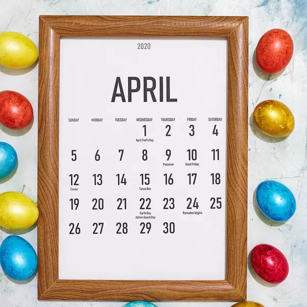 Colorful Easter eggs and April monthly calendar.jpg