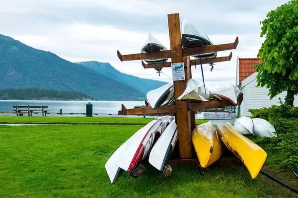 Colorful kayaks on a kayak stand.jpg
