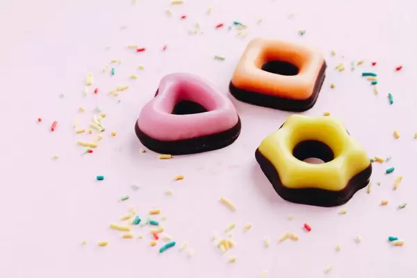 Colorful marzipan cookies with  sprinckles. Festive concept