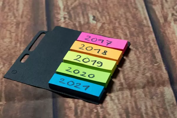 Colorful notes with years written on