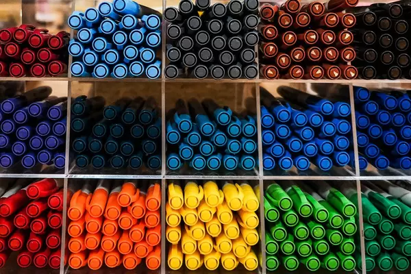 Colorful pens on display