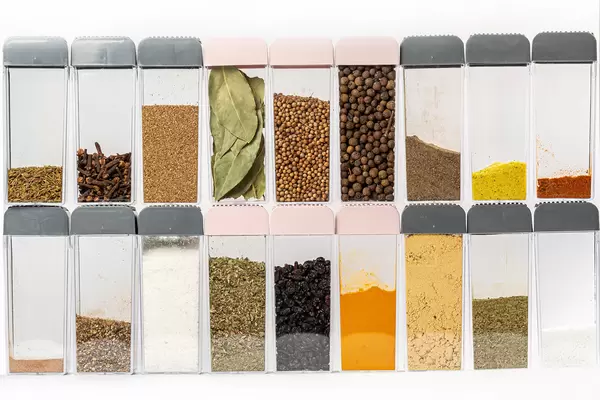 Colorful powder spices set on a white background