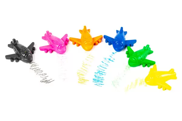 Colorful set of crayons airplanes on a white background