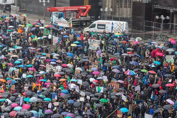 Colorful umbrellas at Fridays For Future Cologne