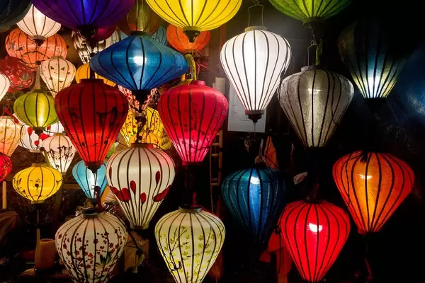 Coloured and patterned lanterns in Hoi An, Vietnam