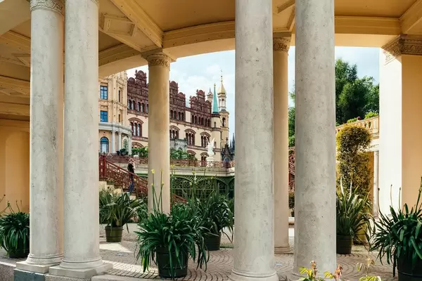 Columns inside of the inner yard of fairytale Schwerin castle