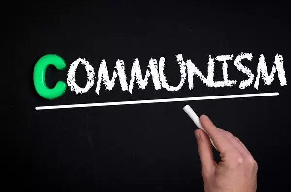 Communism text on blackboard