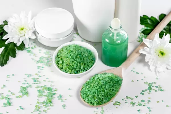 Composition of spa treatment on light background