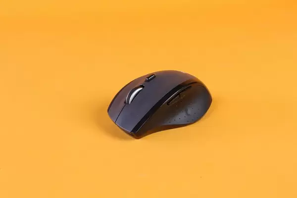 Computer mouse on orange background