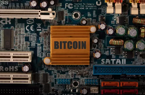 Computer parts with Bitcoin text