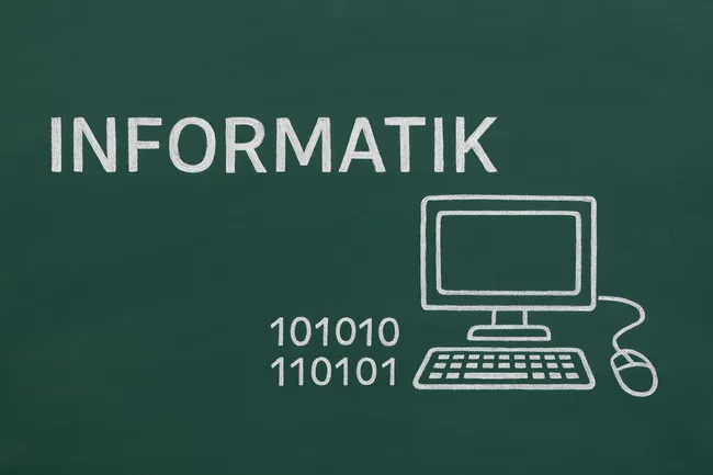 Computerwissenschaft und Coding auf Tafel mit Binärcode