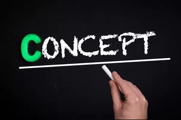 Concept text on blackboard