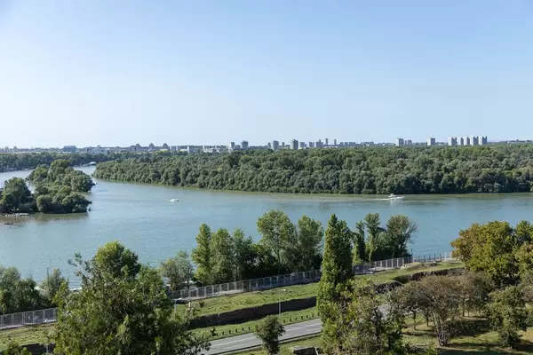 Confluence of Danube ana Sava rivers at Kalemgdan fort in Belgrade