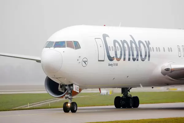 Confor Airlines Boeing B767 in Munich Airport, close-up view